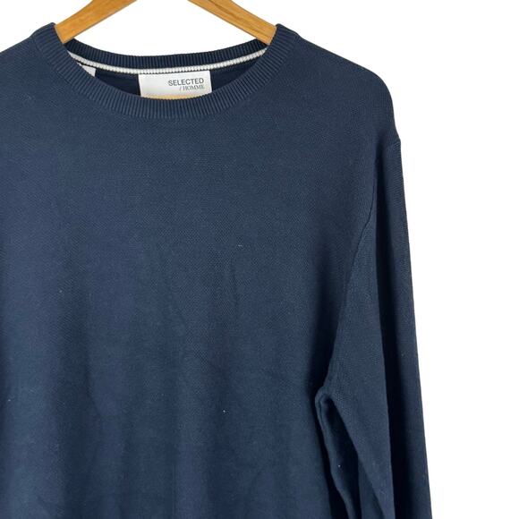 SELECTED / HOMME LONG SLEEVE KNIT CREWNECK SHIRT IN DARK SAPPHIRE NWT MEN'S XL - Picture 3 of 15